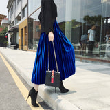 Velvet Hundred Folded Skirt Female Students 2025 Spring And Autumn New Korean Version Of High-Rise Half-Dress Mid-Long Long Skirts Appear High