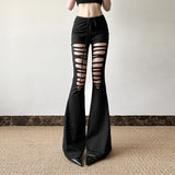 2025 New Women's Hottie Fashion Crack Hollow Design Bow Tie Strap To Repair Micro-Trumpet Pants