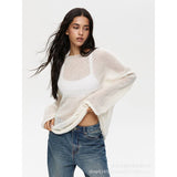 2025 Spring Summer Hollow Sweater Women In Wind Loose Knitted Long-Sleeved Cover Ice Cream Fashion