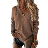2025 New Sweater Women's Autumn And Winter Solid Color V-Neck Long-Sleeved Knitted Shirt