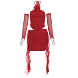 2025 Autumn And Winter New Women's Flowers Hanging Neck Sexy Bare Back Small Vest Temperament Mesh Bag Hip Skirt Suit Woman