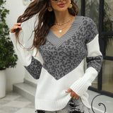 Sweater 2025 New Colored Knitted Shirt Women's Autumn Winter Leopard Tard New V-Necked Sweater