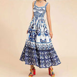 Spring 2025 New Women's Bohemian Elegant Long-Singed Print Sling Dress