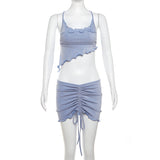 Spring 2025 Women's New Hanging Neck-Lup Vest Low-Waisted Hip Skirt Suit