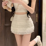 Temperament Sweet Babes Lace Folded Short Skirt Women's Summer Design With Thin Belt Seat Pants Cake A Skirt