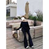 Autumn New Fashion Black Long-Sleeved T-Shirt Blouse Simple Sister Temperament Trousers Two Sets