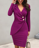 Autumn 2025 Body-Buttoning Hip-Bottom Button Buckle Professional Dress Ebay