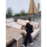 Autumn New Fashion Black Long-Sleeved T-Shirt Blouse Simple Sister Temperament Trousers Two Sets