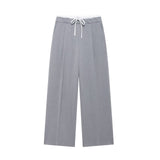 Commuter Leisure Wide-Legged Pants 2025 Spring Bump Color Double Belt High-Waisted Trousers Women