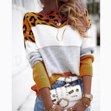Colored Leopard-Print Round-Neck Casual Sweater Autumn And Winter New Women's Knitted Shirt Women's Long-Sleeved Bottom Shirt