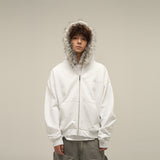 Direct Selling Vintage Fur Collar Couple Hooded Zip Open-Air Jacket Oversize Design Niche Coat