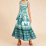 Spring 2025 New Women's Bohemian Elegant Long-Singed Print Sling Dress