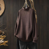 Red Literary And Art Retro Semi-High-Collar Sweater Women Loose Large Plate Type 2025 Autumn And Winter Casual Knitted Bottom Shirt