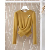 Fake Two French Knitted Women's New Long-Sleeved Retro Fashion Stripe Sweater Tops In Autumn/Winter 2025