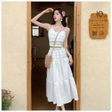 French Gentle Wind Skirt Woman's New High-Waisted Hanging Cake Skirt Temperament Long Skirt Sling Vest Set