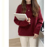 2025 New Ultra-Soft Special Grade Sheep Velvet Korean Version Of Loose Thin Solid Color Base Round Collar Knitted Sweater