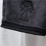 Stylish Black Denim Shorts Men's Summer Slim Retro Mids Pants Gradient Elastic Five-Point Trousers