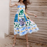 Spring 2025 Women's New Temperament Elegant High-Waist Print Slings Casual Fashion Dress
