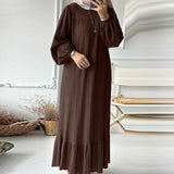 2025 Muslim Women's Robes Spring And Autumn New Fashion Bubble Sleeves Retro Pocket Hem Side Dress