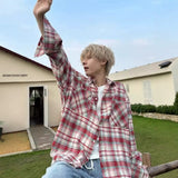 Vintage Grinding Plaid Long-Sleeved Shirt Men And Women Cleanfit Handsome Couple The Same Fried Street Coat