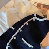 French Small Scented Pearl Buckle Sweater Cardigan Women's Top Autumn And Winter White Soft Milk Marinade Knitted Coat