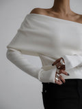 Sweater Women's Fall/Winter 2025 Long-Sleeved Knitted Bottom Shirt With A Word Of The Shoulder Sex-Repair And Exposed Shoulder