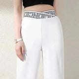 Ice Silk Wide Leg Pants Women Summer New High Waist Hanging Feeling Loose Waist Straight Barrel Loose White Drag Long Pants