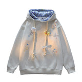 Embroidered Little Bear Lattice Hoodie Women's Autumn And Winter New Loose Lazy Design Couple Open Shirt Coat