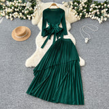 Design Sense T-Shirt With Irregular Hem Pressure Folding Blouse High-Waisted Half-Body Skirt