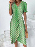 A Large Number Of New 2025 Summer Hot Sales Geometric Collage Bubble Sleeve Irregular Pendulum Dress