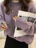 2025 New Ultra-Soft Special Grade Sheep Velvet Korean Version Of Loose Thin Solid Color Base Round Collar Knitted Sweater