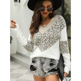 Sweater 2025 New Colored Knitted Shirt Women's Autumn Winter Leopard Tard New V-Necked Sweater