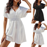 Women's 2025 Summer New Beach Sunscreen Dress Leisure V-Necked V-Necked Dress Woman