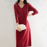 Autumn And Winter Coat V-Neck Wool Knitted Dress Women Winter Loose High-End High-End Skirt
