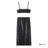 Autumn New Women's Folding Decoration High-Waist Wide Leg Pants Leak Back Hanging Neck Vest