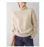 Autumn/Winter 2025 New Thick Solid-Colored Cashmere Knitted Shirt Women High-Collar Short-Sleeve Loose Lazy Sweater