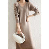 Autumn And Winter Coat V-Neck Wool Knitted Dress Women Winter Loose High-End High-End Skirt