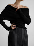 Sweater Women's Fall/Winter 2025 Long-Sleeved Knitted Bottom Shirt With A Word Of The Shoulder Sex-Repair And Exposed Shoulder