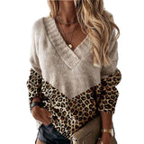 Sweater 2025 New Colored Knitted Shirt Women's Autumn Winter Leopard Tard New V-Necked Sweater