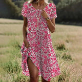 Summer Hot Selling Literary And Art National Wind Round Collar Long Dress