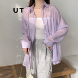 Ice Silk Cardigan Small Loose Thin Long Sleeve Sunscreen Shirt Women's Summer Design Sense Back Open Fork Shirt