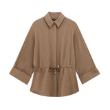 Temperament Casual Suit Women 2025 Spring Shoulder Sleeves Pull The Waist Loose Shirt Tight Waist Wide Leg Pants