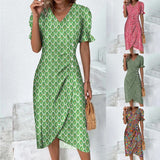 A Large Number Of New 2025 Summer Hot Sales Geometric Collage Bubble Sleeve Irregular Pendulum Dress