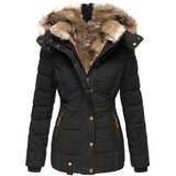 Winter Warm Wool Collar Cotton Clothes Women Zipper Long Sleeve Hooded Cotton Coat W128