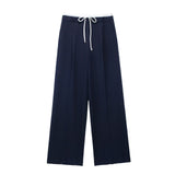 Commuter Leisure Wide-Legged Pants 2025 Spring Bump Color Double Belt High-Waisted Trousers Women