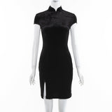2025 Autumn Women's New Fashion Velvet Short Cheongsam Skirt Under The Fork Bag Hip Dress