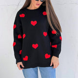 Love Embroidery Round Collar Autumn And Winter Sweater Women 2025 Loose Leisure Thick Coat Knitted Shirt