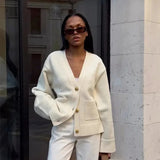 Spring/Summer 2025 Leisurely Pure Color V-Neck Knitted Coat