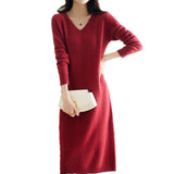 Autumn And Winter Coat V-Neck Wool Knitted Dress Women Winter Loose High-End High-End Skirt