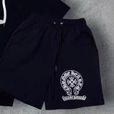 T-Shirt Trendy Retro Print Round-Neck Short-Sleeved Men's Loose Cotton Free-Fitting Hiphop Pants Couple Suit